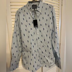 Bonobos Button Down Hula Girl Slim Fit Shirt Light Blue XL Extra Large